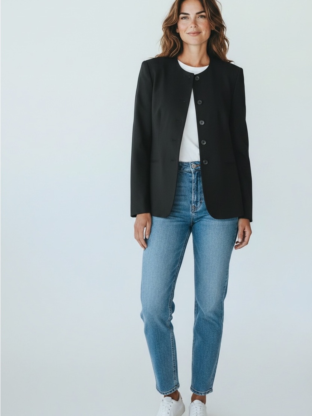 Vintage Jones New York Collarless Wool Blazer Black Minimalist Lady Jacket 14